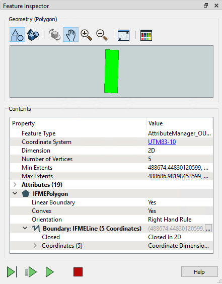 Viewing a feature in the Feature Inspector with Stop At Breakpoints enabled